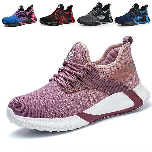 AONETIGER Sicherheitsschuhe Herren Damen Leicht Arbeitsschuhe Stahlkappe Sportlich Schutzschuhe Atmungsaktiv rutschfest Schuhe Sneaker(Größe 36,Pink B) von AONETIGER