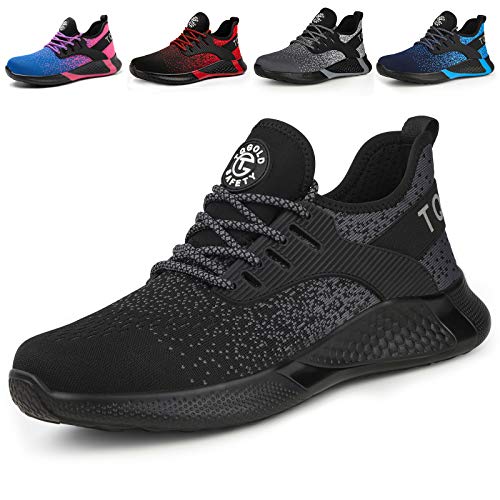 AONETIGER Sicherheitsschuhe Herren Damen Leicht Arbeitsschuhe Stahlkappe Sportlich Schutzschuhe Atmungsaktiv rutschfest Schuhe Sneaker(Größe 37,Schwarz) von AONETIGER