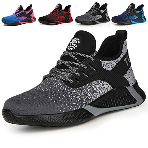 AONETIGER Sicherheitsschuhe Herren Damen Leicht Arbeitsschuhe Stahlkappe Sportlich Schutzschuhe Atmungsaktiv rutschfest Schuhe Sneaker(Größe 39,Grau) von AONETIGER