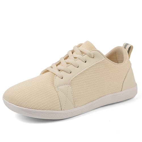 AONETIGER Unisex Barfußschuhe Damen Herren Breite Barfuss Schuhe Weich Bequem Walkingschuhe Fitnessschuhe Trailrunning Barfussschuhe Sneaker(331 Beige,36EU) von AONETIGER