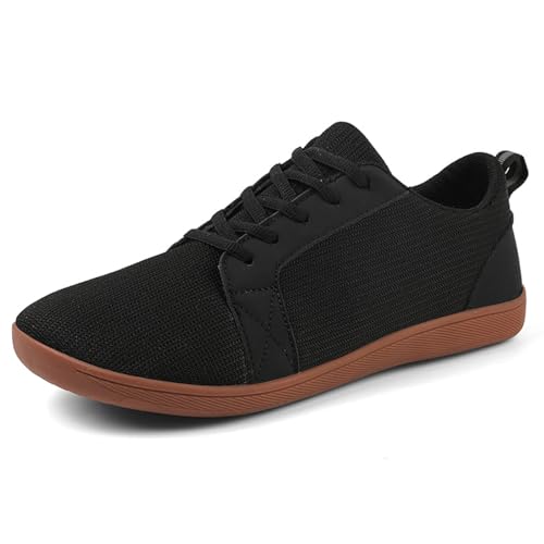 AONETIGER Unisex Barfußschuhe Damen Herren Breite Barfuss Schuhe Weich Bequem Walkingschuhe Fitnessschuhe Trailrunning Barfussschuhe Sneaker(331 Schwarz,44EU) von AONETIGER