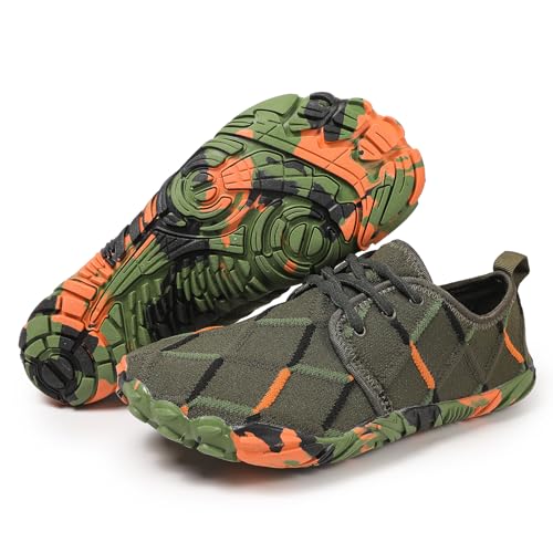 AONETIGER Unisex Barfußschuhe Damen Herren Leichte Breite Zehenbox Minimalistische Fitnessschuhe rutschfest Atmungsaktiv Laufschuhe Weich Komfor Sneaker(2598 Armeegrün,38EU) von AONETIGER