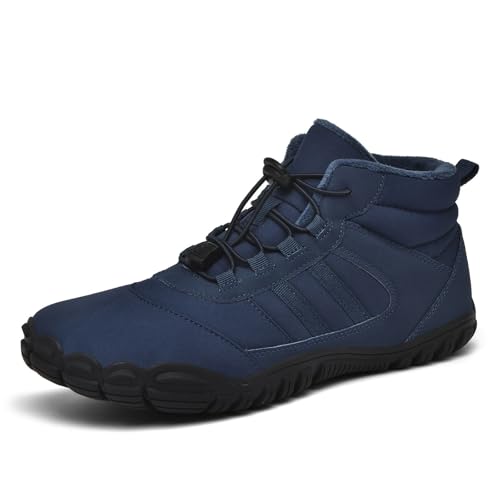AONETIGER Unisex Barfußschuhe Winter Damen Herren Winterschuhe Winterstiefel Gefüttert Warm Wasserdicht Bequeme Schneestiefel Rutschfeste Barfuss Schuhe(8188 Blau,39EU) von AONETIGER
