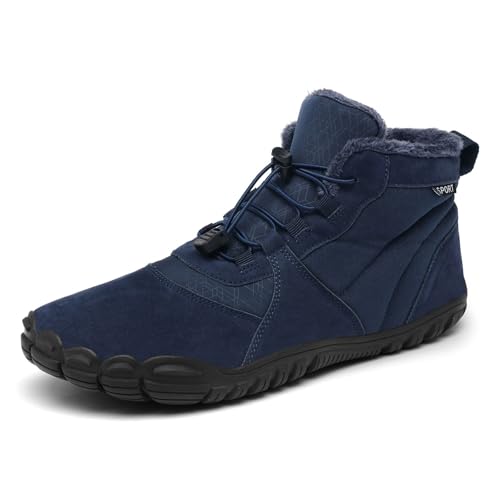 AONETIGER Unisex Barfußschuhe Winter Damen Herren Winterschuhe Winterstiefel Gefüttert Warm Wasserdicht Bequeme Schneestiefel Rutschfeste Barfuss Schuhe(8688 Blau,41EU) von AONETIGER