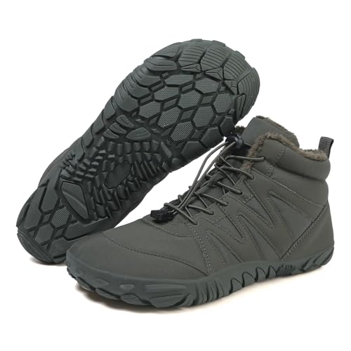 AONETIGER Winter BarfußSchuhe Herren Damen Wasserdichte Winterschuhe Mit Warmem Futter Breiter Zehenbox Leichte Rutschfeste Schneestiefel (1699 Armeegrün,43) von AONETIGER