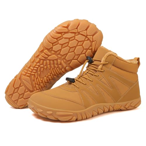 AONETIGER Winter BarfußSchuhe Herren Damen wasserdichte Winterschuhe Mit Warmem Futter Breiter Zehenbox Leichte rutschfeste Schneestiefel (1699 Khaki,41) von AONETIGER