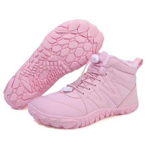 AONETIGER Winter BarfußSchuhe Herren Damen Wasserdichte Winterschuhe Mit Warmem Futter Breiter Zehenbox Leichte Rutschfeste Schneestiefel (1699 Rosa,40) von AONETIGER