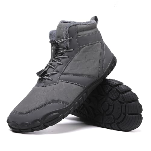 AONETIGER Winter BarfußSchuhe Herren Damen Wasserdichte Winterschuhe Warmem Futter Breiter Zehenbox Leichte Rutschfeste Minimalistische Stiefel FüR Outdoor Wandern(9106 Grau,44) von AONETIGER