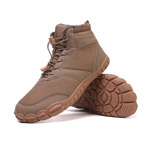 AONETIGER Winter BarfußSchuhe Herren Damen Wasserdichte Winterschuhe Warmem Futter Breiter Zehenbox Leichte Rutschfeste Minimalistische Stiefel FüR Outdoor Wandern(9106 Khaki,43) von AONETIGER