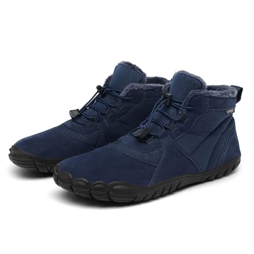 AONETIGER Winter Barfußschuhe Herren Damen Warm Gefüttert Schneestiefel Bequem leicht Winterschuhe Wasserdicht Barfuss Schuhe Outdoor rutschfest Baumwollstiefel (8688 Blau,44EU) von AONETIGER