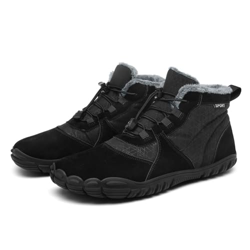 AONETIGER Winter Barfußschuhe Herren Damen Warm Gefüttert Schneestiefel Bequem leicht Winterschuhe Wasserdicht Barfuss Schuhe Outdoor rutschfest Baumwollstiefel (8688 Schwarz,43EU) von AONETIGER