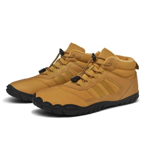 AONETIGER Winter Barfußschuhe Herren Damen Warm Gefüttert Schneestiefel Bequem leicht Winterschuhe Wasserdicht Barfuss Schuhe Outdoor rutschfest Baumwollstiefel (Gelb,48EU) von AONETIGER
