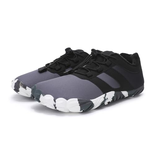 AONETIGER Winter Barfußschuhe Herren Damen Warm Gefüttert Barfuss Schuhe Breiter Zehenbox Winterschuhe Outdoor Wasserdicht Winterstiefel Mit Zero-Drop Solhe (Schwarz,41EU) von AONETIGER