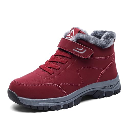 AONETIGER Winterschuhe Damen Herren Winterstiefel Gefüttert Wasserdicht Schneestiefel Warme Bequem Schneeschuhe Rutschfeste Baumwollschuhe(519 Rot,39EU) von AONETIGER