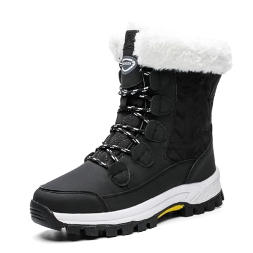 AONETIGER Winterstiefel Damen Gefütterte Wasserdicht Schneestiefel Warm Winterschuhe Bequem Schneeschuhe Rutschfeste Outdoor Stiefel(8828 Schwarz,38EU) von AONETIGER