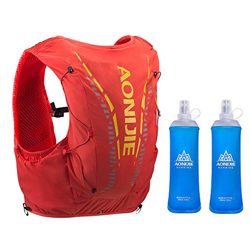 AONIJIE 12L Running Vest Pack Trinkrucksack mit 450ml weicher Wasserflasche Herren Damen Outdoor Sporttasche (Orange, M/L) von AONIJIE