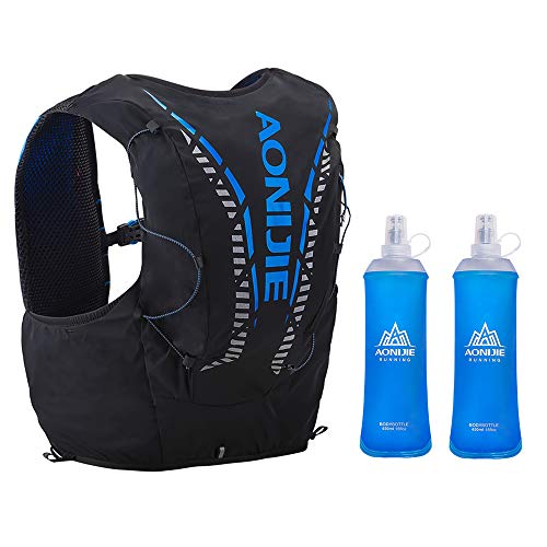 AONIJIE 12L Running Vest Pack Trinkrucksack mit 450ml weicher Wasserflasche Herren Damen Outdoor Sporttasche (Schwarz, M/L) von AONIJIE