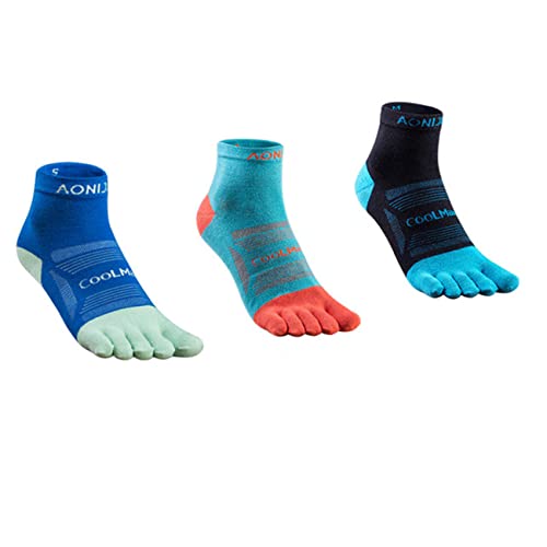 AONIJIE Damen und Herren Athletische Sportsocken, zum Laufen Marathon Fünf Finger Socken(L 43-46,A# 3 Paar-Viertelhoch) von AONIJIE