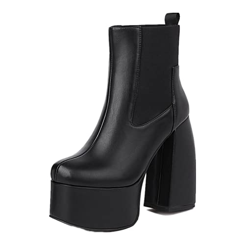 AOOAR Damen Blockabsatz Stiefeletten mit Plateau Schwarz PU 44 EU von AOOAR