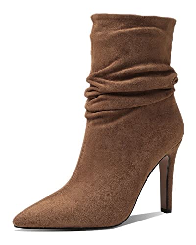 AOOAR Damen Elegante Wildleder Kurz Schlupfstiefel Braun 35 EU von AOOAR