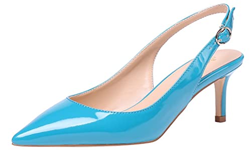 AOOAR Damen Kitten-Heel Elegante Türkis Lackleder Slingback Pumps Schuhe EU 39 von AOOAR