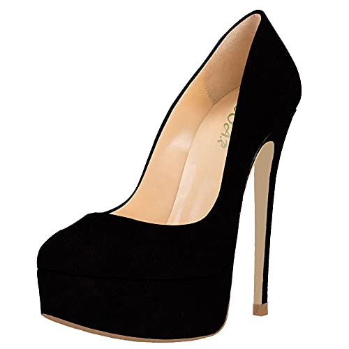 AOOAR Damen Mischfarben Plateau Stiletto Abendschuhe Schwarz Samt Pumps EU 45 von AOOAR