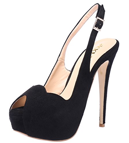 AOOAR Damen Peep-Toe High Heel Sandalen Schwarz Wildleder Pumps mit Plateau EU 43 von AOOAR