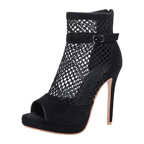 AOOAR Damen Peep-toe Stilettos Cut-out Mesh Römersandalen mit Plateau Schwarz 46 EU von AOOAR