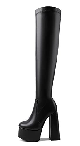 AOOAR Damen Plateau Blockabsatz Stretch Overknees Stiefel Schwarz 41 EU von AOOAR