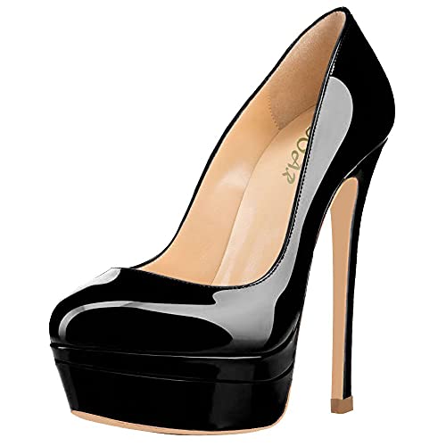 AOOAR Damen Plateau Stiletto Abendschuhe Schwarz Lackleder Pumps EU 44 von AOOAR