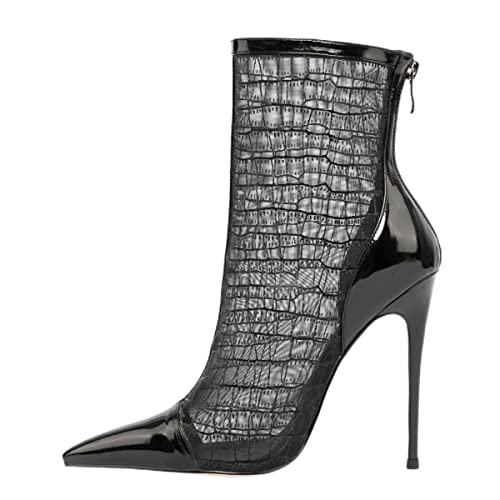 AOOAR Damen Sommer Stiefeletten Sexy Spitze Stiletto High Heels Mode-stiefel Party Damenstiefel Mesh Ankle Boots Schwarz Steinmuster EU 43 von AOOAR