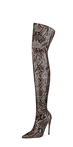 AOOAR Damen Stiletto High Heels Sexy Overknees Stiefel Braun Schlangenhaut 38 EU von AOOAR