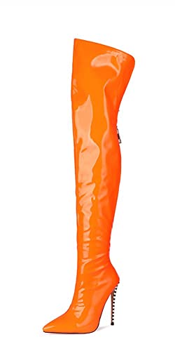 AOOAR Damen Stiletto High Heels Sexy Overknees Stiefel Orange Lack 38 EU von AOOAR