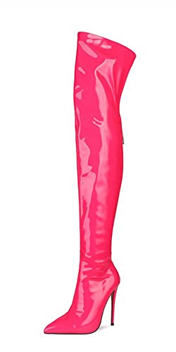 AOOAR Damen Stiletto High Heels Sexy Overknees Stiefel Rosa Lack 38 EU von AOOAR