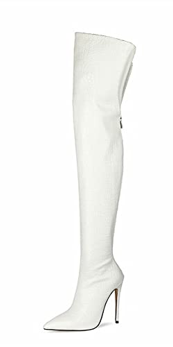 AOOAR Damen Stiletto High Heels Sexy Overknees Stiefel Weiß Animal-Print 38 EU von AOOAR