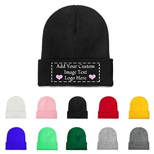 AOOEDM Benutzerdefinierte Beanie mit Ihren Fotos/Text/Logo personalisierte Mütze für Männer Frauen Ski Strickmütze Cuffed Beanie Hut Skull Cap von AOOEDM