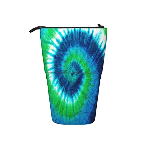 AOOEDM Federmäppchen Tie Dye Spiralen Boho Blau Grün Stil Stehender Stifthalter Teleskop Federmäppchen Taschen Schulbedarf Bleistiftbox Schreibwarenbeutel von AOOEDM