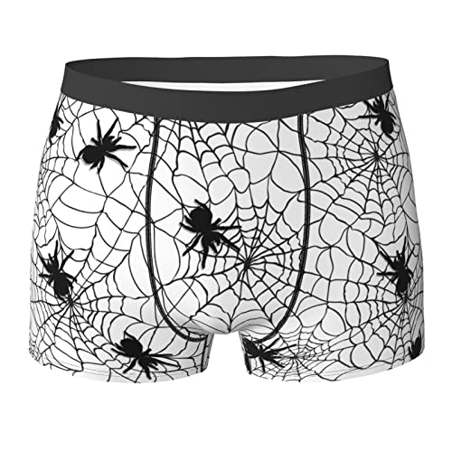 AOOEDM Herren-Boxershorts Unterwäsche – Halloween-Spinne, schwarz-weißes Spinnennetzmuster, weiche, atmungsaktive Unterhose von AOOEDM