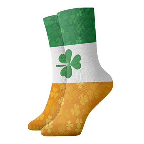 AOOEDM Irische Flagge mit Shamrock-Muster Lässige Crew-Socke Laufen Wandern Kompressionssocken Persönlichkeitssocke Arbeitssocke von AOOEDM