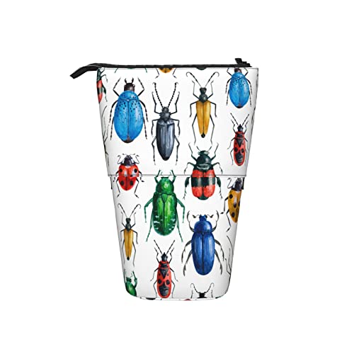 AOOEDM Käfer-Teleskop-Federmäppchen, aufstellbar, Federmäppchen, Bunte Arten von Käfer-Aquarell, Hexapod, Käfer, Bleistift-Organizer, tragbares Federmäppchen für Schule, Büro von AOOEDM