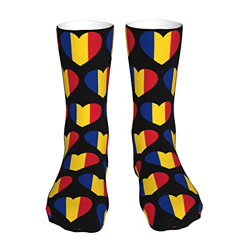 AOOEDM Love Romania Flag Performance Laufsocken Freizeitsocken Sportsocken Neuheit Crew Tube Socken von AOOEDM