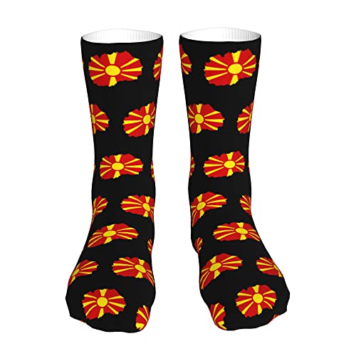 AOOEDM Mazedonien Flagge Karte Performance Laufsocken Freizeitsocken Sportsocken Neuheit Crew Tube Socken von AOOEDM
