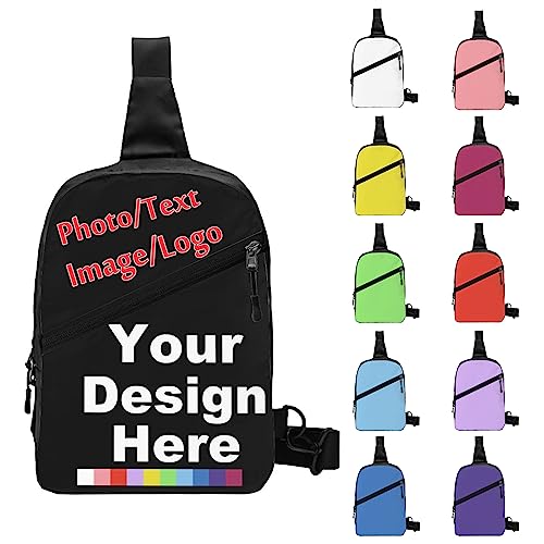 AOOEDM Personalisierte Rucksack benutzerdefinierte Crossbody Umhängetasche für Reisen Radfahren Wandern benutzerdefinierte Brusttaschen mit Foto Text Logo von AOOEDM