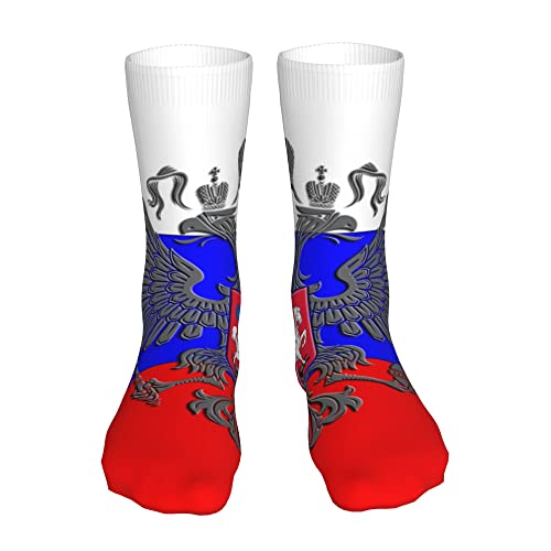 AOOEDM Russisches Adler-Emblem Flagge Performance Laufsocken Freizeitsocken Sportsocken Neuheit Crew Tube Socken von AOOEDM