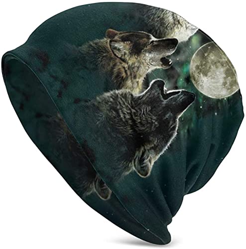 AOOEDM Wolf Howling Moon Slouchy Beanie Mütze Strickmütze für Männer Frauen Fisherman Beanie Mütze Skull Cap Hut Unisex Geschenk von AOOEDM