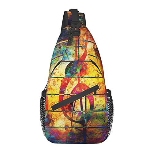 Abstrakte Musiknoten Kunst Malerei Kreuz Brusttasche Diagonal Sling Rucksack Crossbody Umhängetasche Reisen Wandern Tagesrucksäcke für Männer Frauen von AOOEDM