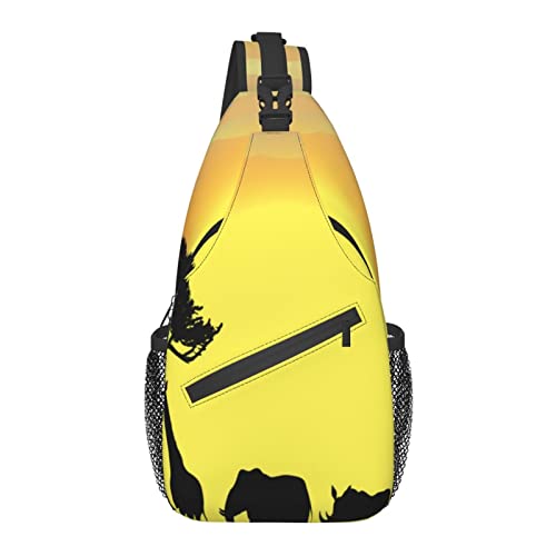 Afrika Tier Elefant Giraffe Sonnenuntergang Kreuz Brusttasche Diagonally Sling Rucksack Crossbody Umhängetasche Reisen Wandern Tagesrucksäcke für Männer Frauen von AOOEDM