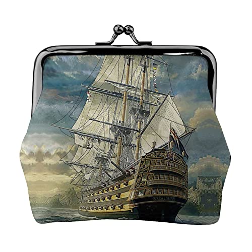 Age of Discovery Ship Print Kleine Geldbörse Ledertasche mit Kussverschluss Geldbeutel zum Wechseln Geschenke für Männer und Frauen von AOOEDM