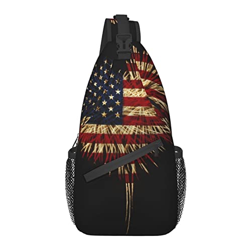 Amerikanische Flagge Herz Kreuz Brusttasche Diagonal Sling Rucksack Crossbody Umhängetasche Reisen Wandern Tagesrucksäcke für Männer Frauen von AOOEDM