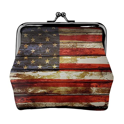 Amerikanische Flagge Usa Plank Print Kleine Geldbörse Kiss-Lock Ledertasche Kleingeldbörse Geschenke für Männer und Frauen von AOOEDM